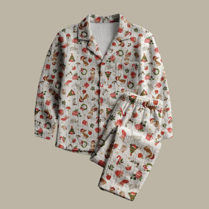 Printed Double Gauze GOUPIX Ecru / Red